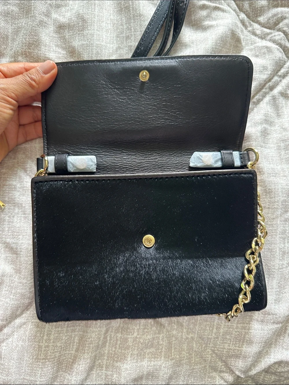Michael Kors Black Crossbody with Gold Chain Accent